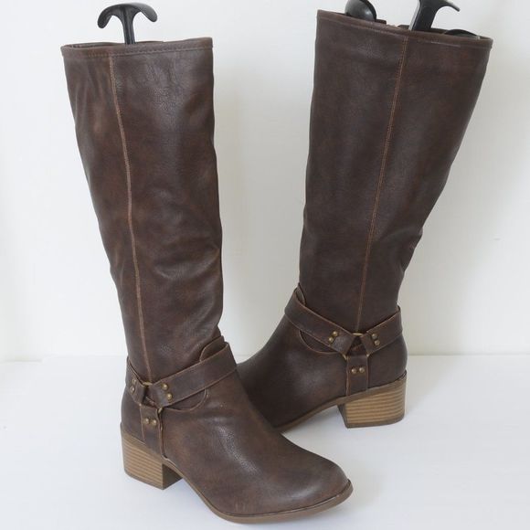 Harness Women's Knee-High Vegan Leather Boot Brown - Picture 2 of 7